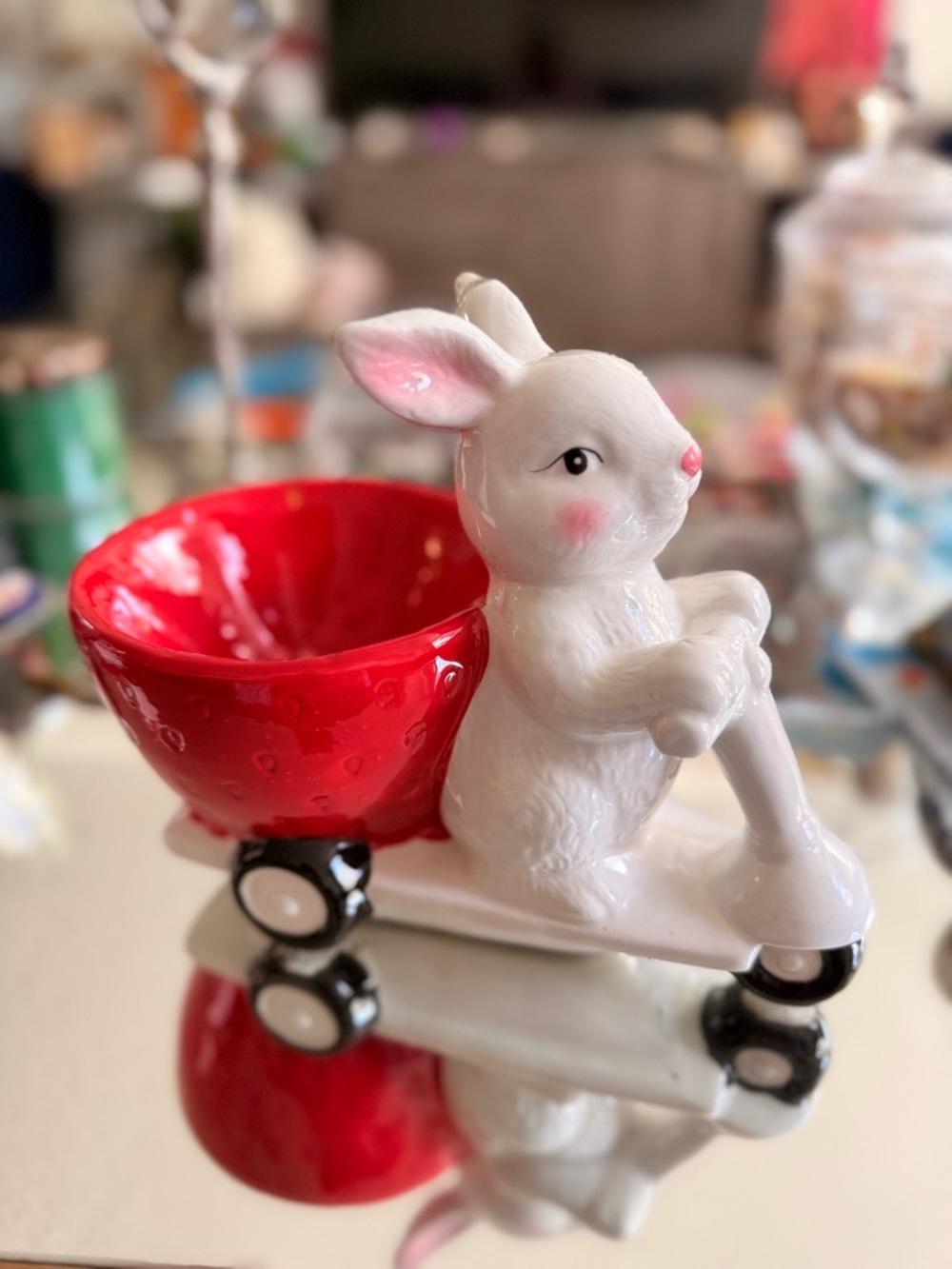 Easter Bunny Scooter Candy Bowl 🍓🐰 Hoppers Lane Ceramic Spring Decor